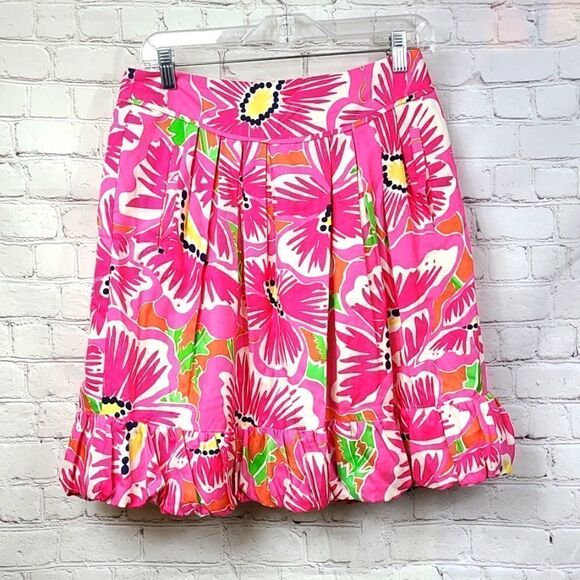 Lilly Pulitzer 100% Silk Pink Floral Mini Skirt Pleated A-line Fayette Oxford - Picture 11 of 11
